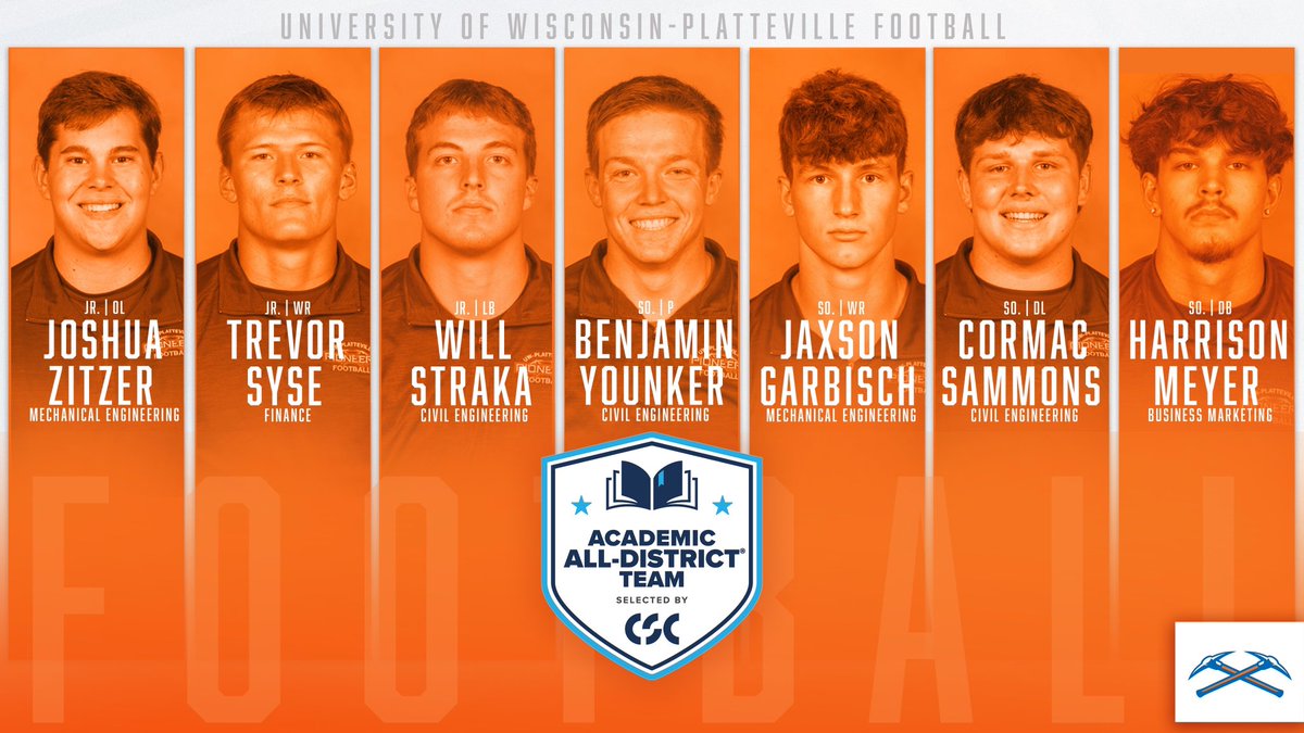UW-Platteville Athletics (@uwp_pioneers) on Twitter photo Seven members of the <a href="/UWPlattFootball/">UW-Platteville Football</a> team were named to the College Sport Communicators Academic All-District Team! #SwingTheAxe #uwp #uwplatteville
Read more ➡️ letsgopioneers.com/sports/fball/2… Seven members of the <a href="/UWPlattFootball/">UW-Platteville Football</a> team were named to the College Sport Communicators Academic All-District Team! #SwingTheAxe #uwp #uwplatteville
Read more ➡️ letsgopioneers.com/sports/fball/2…