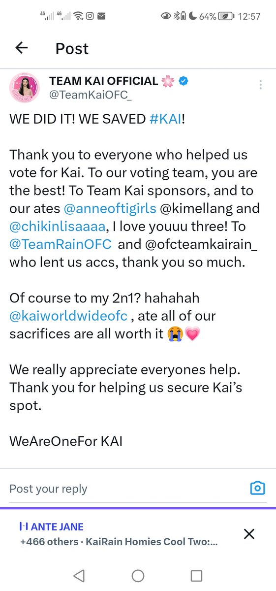 Mayramie05's tweet photo. Kai's official OG admins know everything during that nomination, ito oh RESIBO para sa nga taong bago lng nya naging fans at walang alam sa nangyayari sa panahon na to, sige nga saan nyo nakukuha ang 80/20 allegation na yan? Homies ate still homies kaya pantay yan sila sa dalawa. https://t.co/h7t3xxCAmV