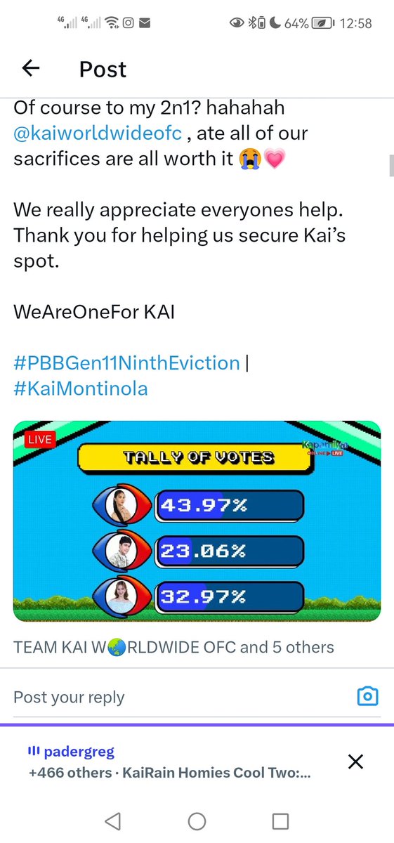 Mayramie05's tweet photo. Kai's official OG admins know everything during that nomination, ito oh RESIBO para sa nga taong bago lng nya naging fans at walang alam sa nangyayari sa panahon na to, sige nga saan nyo nakukuha ang 80/20 allegation na yan? Homies ate still homies kaya pantay yan sila sa dalawa. https://t.co/h7t3xxCAmV