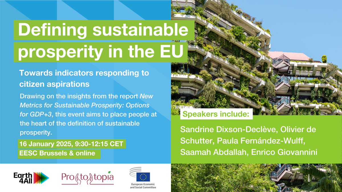 📢Save the date!

Join us to Discuss Metrics of EU’s Sustainable Prosperity 🌍

We'll discuss:
👥#people-centered indicators and #CitizenEngagement
🔑#inequality and long-term #sustainability

🗓️16/01/2025 ⏰Time: 09:30-12:15 CET📍Brussels or Online
👉europa.eu/!tHcWkw
