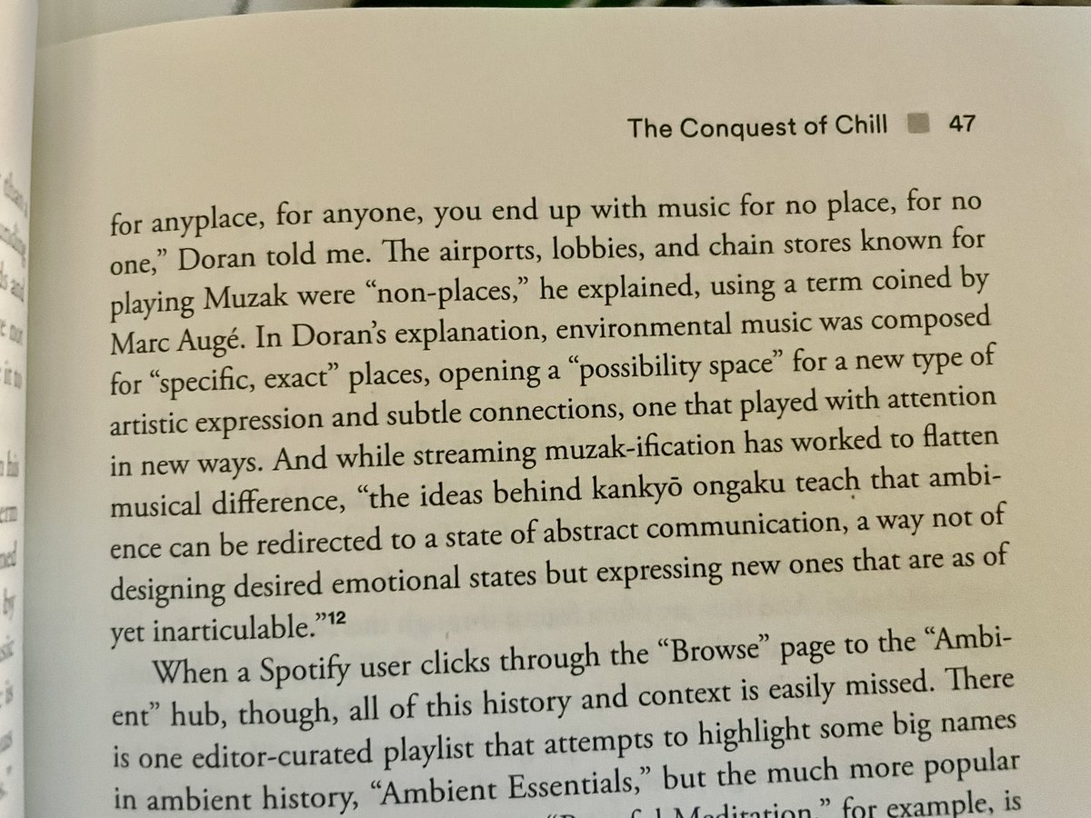 i’m in <a href="/lizpelly/">liz pelly</a>'s new book Mood Machine talking about kankyo ongaku as anti-muzak and environmental listening as a possibly space that functions in opposition to the way it has been appropriated by the mood-regulation playlist ecosystem