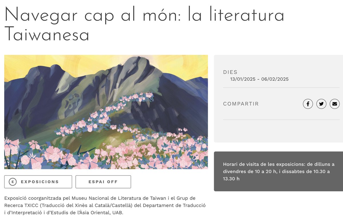 Manel Ollé 💭 (@mnlolle) on Twitter photo Dilluns 13 a la tarda inauguració de l'exposició a la <a href="/bibfortpienc/">Biblioteca Fort Pienc - Ana María Moix</a> amb una visita guiada i amb la conversa sobre la literatura taiwanesa que farem amb els amics Mireia Vargas <a href="/mireiavu/">Mireia Vargas Urpí</a> i Antonio Palioello Palermo (Tiunn Hiáu-tong) <a href="/ap_bcn/">Antonio P.-P. (Tiunn Hiáu-tong)</a> fortpienc.org/exposicions/vi… Dilluns 13 a la tarda inauguració de l'exposició a la <a href="/bibfortpienc/">Biblioteca Fort Pienc - Ana María Moix</a> amb una visita guiada i amb la conversa sobre la literatura taiwanesa que farem amb els amics Mireia Vargas <a href="/mireiavu/">Mireia Vargas Urpí</a> i Antonio Palioello Palermo (Tiunn Hiáu-tong) <a href="/ap_bcn/">Antonio P.-P. (Tiunn Hiáu-tong)</a> fortpienc.org/exposicions/vi…
