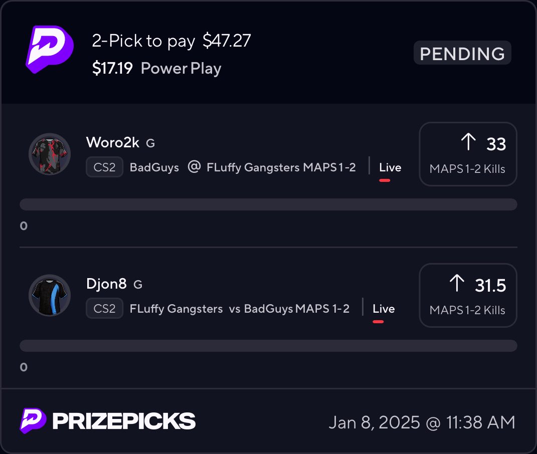 DankdataAI's tweet image. We’re back with another 2-Pick Power Play on PrizePicks!
•Woro2k: 33 Kills 🔼
•Djon8: 31.5 Kills 🔼

The vibes are high, the stats align — let’s cash another one! 💸🎯

Stay tuned for updates. #CS2 #PrizePicks #DankDataPicks