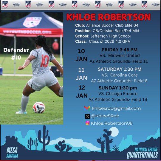 KhloeSRob's tweet image. We travel to Arizona this weekend for the @NationalLeague Quarterfinals!!! I would love if any coaches can come watch 🏜️⚽️