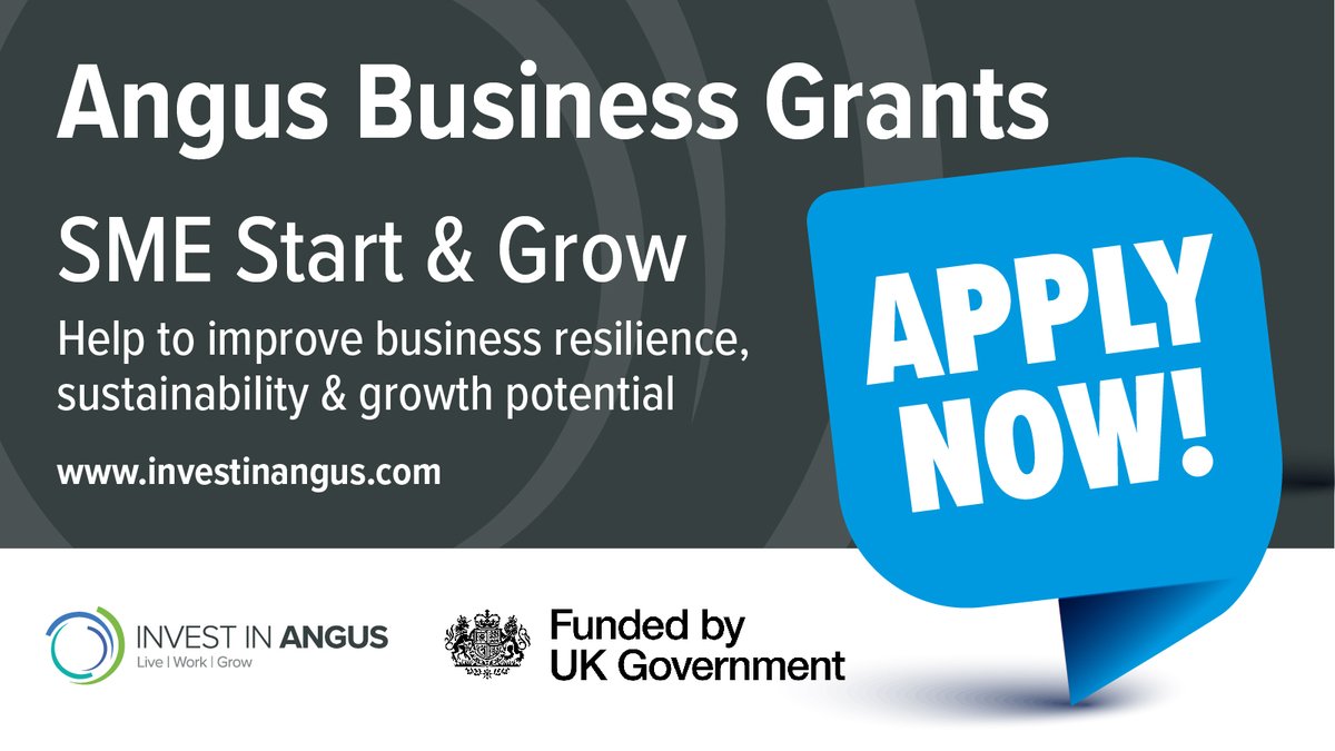 There's still time to apply for Angus Council’s SME Start &amp; Grow Business Grant, funded by the UK Government’s Shared Prosperity Fund - application deadline extended to 31 January 2025.

Find out more and apply at investinangus.com/funding/sme-st….