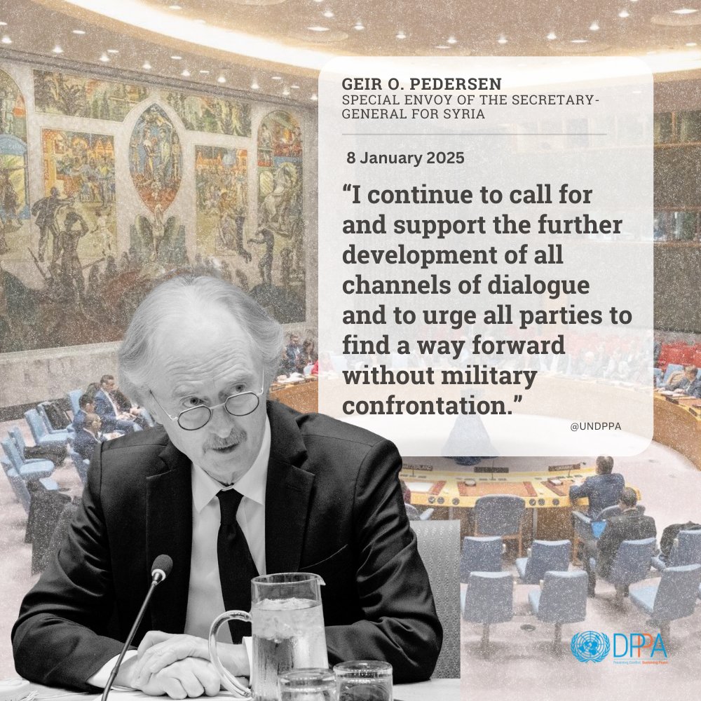 UN Political and Peacebuilding Affairs (@undppa) on Twitter photo Briefing the <a href="/UN/">United Nations</a> Security Council, Special Envoy <a href="/GeirOPedersen/">Geir O. Pedersen</a> expressed concerns about continued violence and instability in #Syria as well as threats to its sovereignty, unity and territorial integrity.
His full remarks: specialenvoysyria.unmissions.org/sites/default/… Briefing the <a href="/UN/">United Nations</a> Security Council, Special Envoy <a href="/GeirOPedersen/">Geir O. Pedersen</a> expressed concerns about continued violence and instability in #Syria as well as threats to its sovereignty, unity and territorial integrity.
His full remarks: specialenvoysyria.unmissions.org/sites/default/…