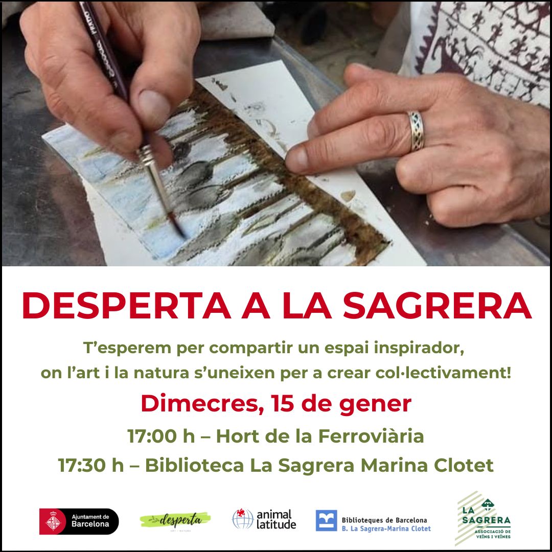 🌿🎨 Desperta a La #Sagrera
Próxima trobada dimecres 15 de gener per la tarda!
📍 Trobades mensuals per explorar en grup tècniques artístiques i #naturaurbana
💡 Espai per crear, compartir i reflexionar
👉 Apunta't sense cost ➡️ tuit.cat/jTYwy
#salutinatura #artinatura