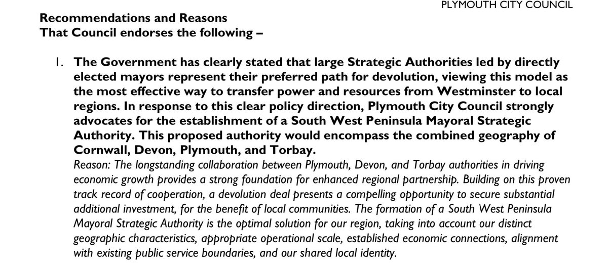 Martyn Oates (@bbcmartynoates) on Twitter photo Policy document published ahead of tomorrow’s Extraordinary General Meeting at <a href="/plymouthcc/">Plymouth City Council</a> “strongly advocates” a South West Peninsula Mayoral Strategic Authority for Devon and Cornwall. Says Cornwall’s inclusion is “vital”. <a href="/BBCDevon/">BBC Devon</a> <a href="/BBCCornwall/">BBC Cornwall</a> Policy document published ahead of tomorrow’s Extraordinary General Meeting at <a href="/plymouthcc/">Plymouth City Council</a> “strongly advocates” a South West Peninsula Mayoral Strategic Authority for Devon and Cornwall. Says Cornwall’s inclusion is “vital”. <a href="/BBCDevon/">BBC Devon</a> <a href="/BBCCornwall/">BBC Cornwall</a>