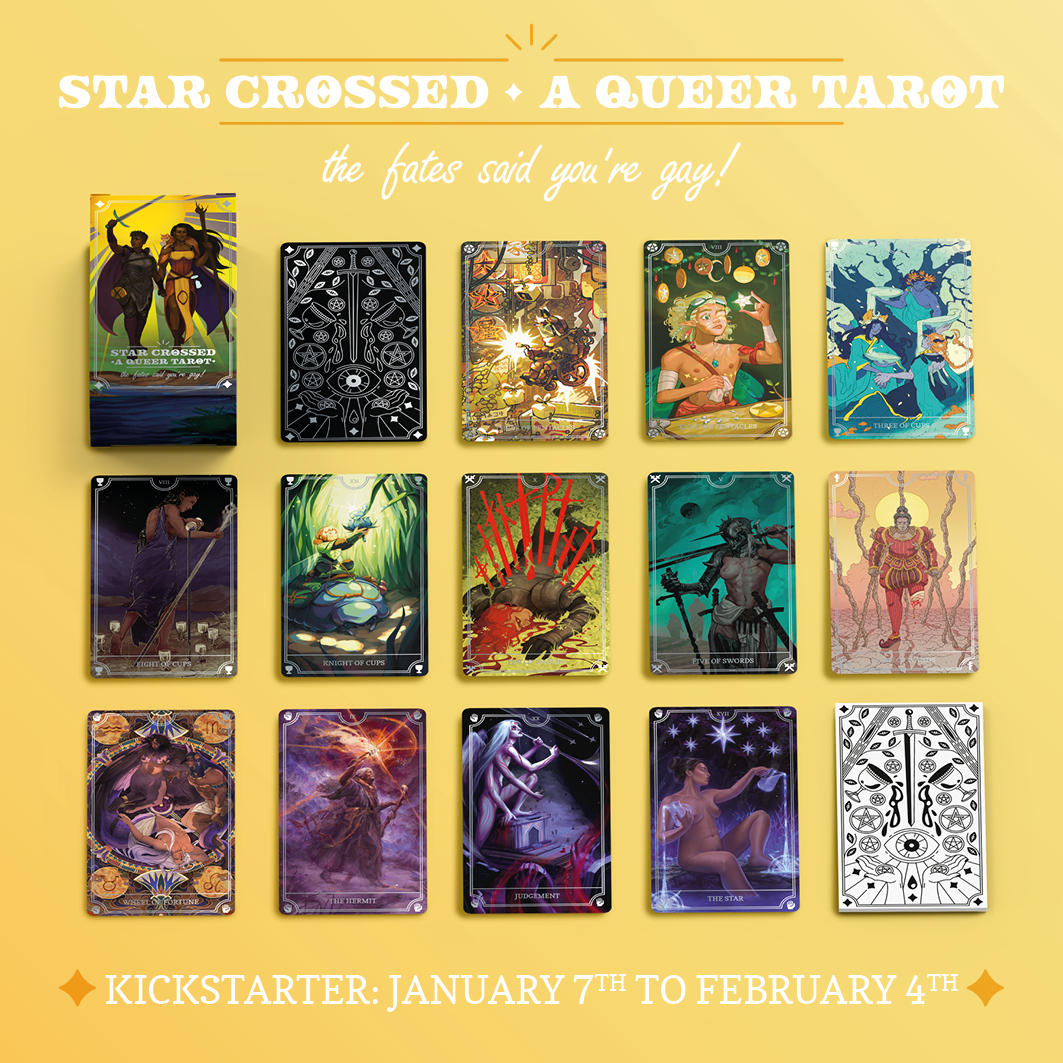 We are almost 50% funded in just 24 hours!! 
Check out our queer tarot deck illustrated by nearly 80 artists from around the world and help us get these bad boys printed &lt;3