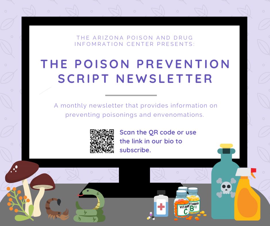 We are excited to launch our newsletter, The Poison Prevention Script! Subscribe to get information on preventing poisonings and envenomations sent to you each month. azpoison.com/content/poison…

#publichealth #healtheducation #tox #prevention #poisonings