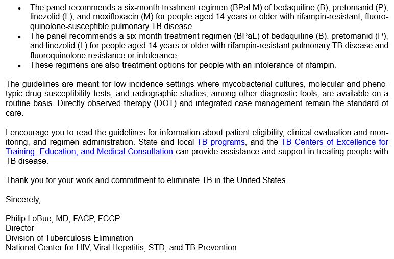 On Dec. 31, 2024, <a href="/atscommunity/">American Thoracic Society (ATS)</a>, <a href="/CDC_TB/">CDC TB</a>, <a href="/EuroRespSoc/">ERS</a>, &amp; <a href="/IDSAInfo/">IDSA</a> published “Updates on the Treatment of Drug-Susceptible and Drug-Resistant Tuberculosis: An Official ATS/CDC/ERS/IDSA Clinical Practice Guideline”

atsjournals.org/doi/10.1164/rc…

#Tuberculosis #TB