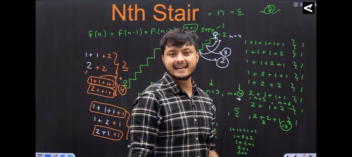 karn_shomya's tweet image. DAY 54 OF #180daysofdsa by Rohit Negi  bhaiya
Things I learned Today is
Solved 3 problems using recursion
- Fibonacci series
- Nth stair 
- Greatest common divisor (GCD)
- Euclid algorithm 
- Nth stair case problem is a  bit  mind boggling according to me.
#DSA 
#webdevolopment
