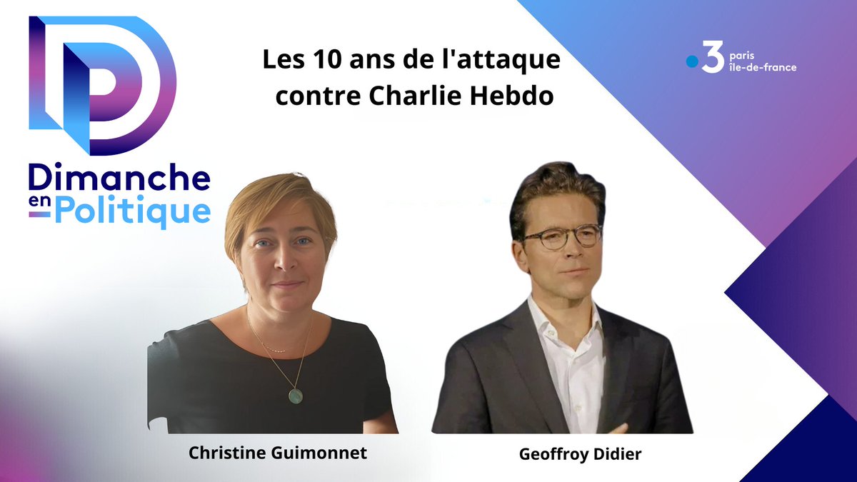 📍 RDV dimanche ⏰ 11h10 dans #DimancheEnPolitique sur @france3Paris
 
<a href="/CarriereFlorent/">Florent CARRIERE</a> recevra
👉 <a href="/GuimonnetCh/">Christine Guimonnet 🎗 🧡 🌍 🇺🇦</a> Secrétaire générale APHG, Prix
<a href="/PSamuelpaty/">Prix SamuelPaty</a>
👉 <a href="/GeoffroyDidier/">Geoffroy Didier</a> Pdt délégué de la région IDF |Secrétaire général délégué des LR

▶️ Replay sur📺france.tv/idf
