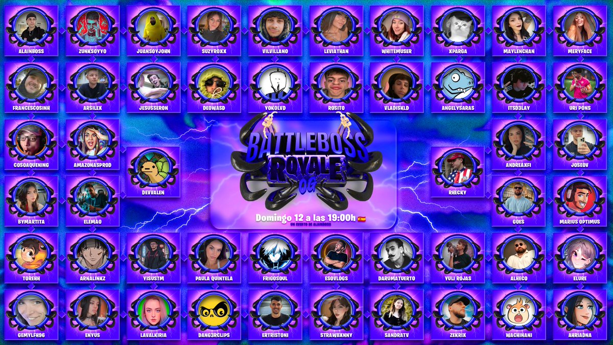 🥂PRIMEROS 50 PARTCIPANTES DE FORTNITE BATTLEBOSS ROYALE OG🥂 

Domingo a las 19:00h🇪🇸

Os esperamos, vuestro fav?👀⬇️