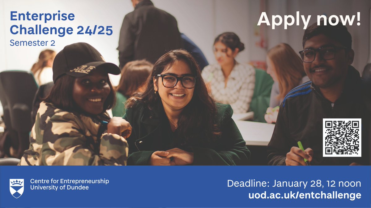 Centre for Entrepreneurship, University of Dundee (@uodenterprise) on Twitter photo 🚀 Ready to launch your own business?
#EnterpriseChallenge offers 8 workshops on the main business essentials, networking, mentoring & potential funding for the best startup ideas!
Open to all Tayside students, & <a href="/dundeeuni/">University of Dundee</a> staff & grads.
More info: rb.gy/i5w07c 🚀 Ready to launch your own business?
#EnterpriseChallenge offers 8 workshops on the main business essentials, networking, mentoring & potential funding for the best startup ideas!
Open to all Tayside students, & <a href="/dundeeuni/">University of Dundee</a> staff & grads.
More info: rb.gy/i5w07c