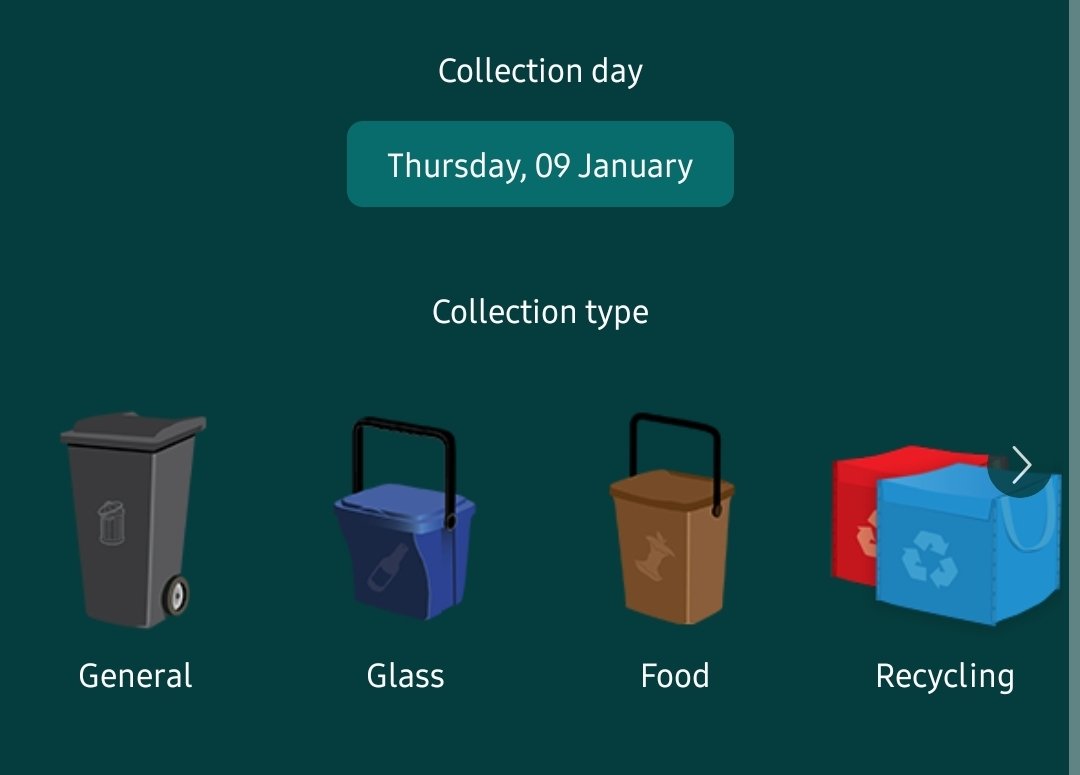 It's bin day tomorrow in Splott.

This week, it's general (bin or max 3 bags), glass &amp; food bin with red &amp; blue sacks, bring your bags in as soon as can.
