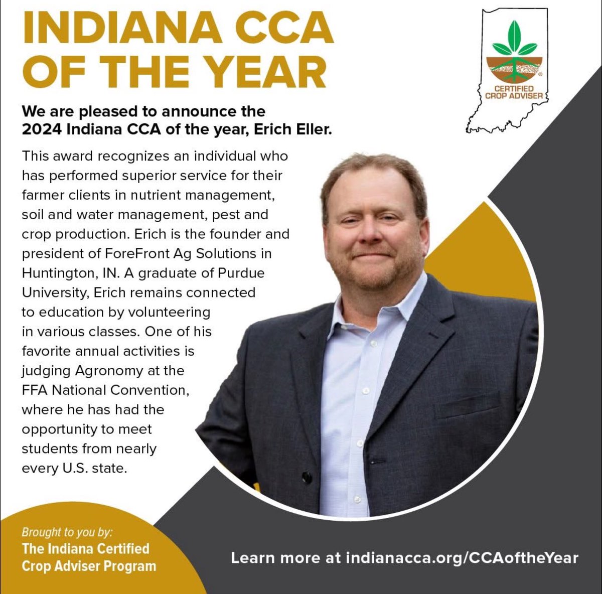VerisTech's tweet image. 🏆Huge congratulations to @EllerErich on winning the Indiana Certified Crop Advisor Award! 🏆

This recognition highlights Erich&apos;s innovative approach to integrating cutting-edge technology with solid agronomic principles. Truly well-deserved! He was one of the first users of…