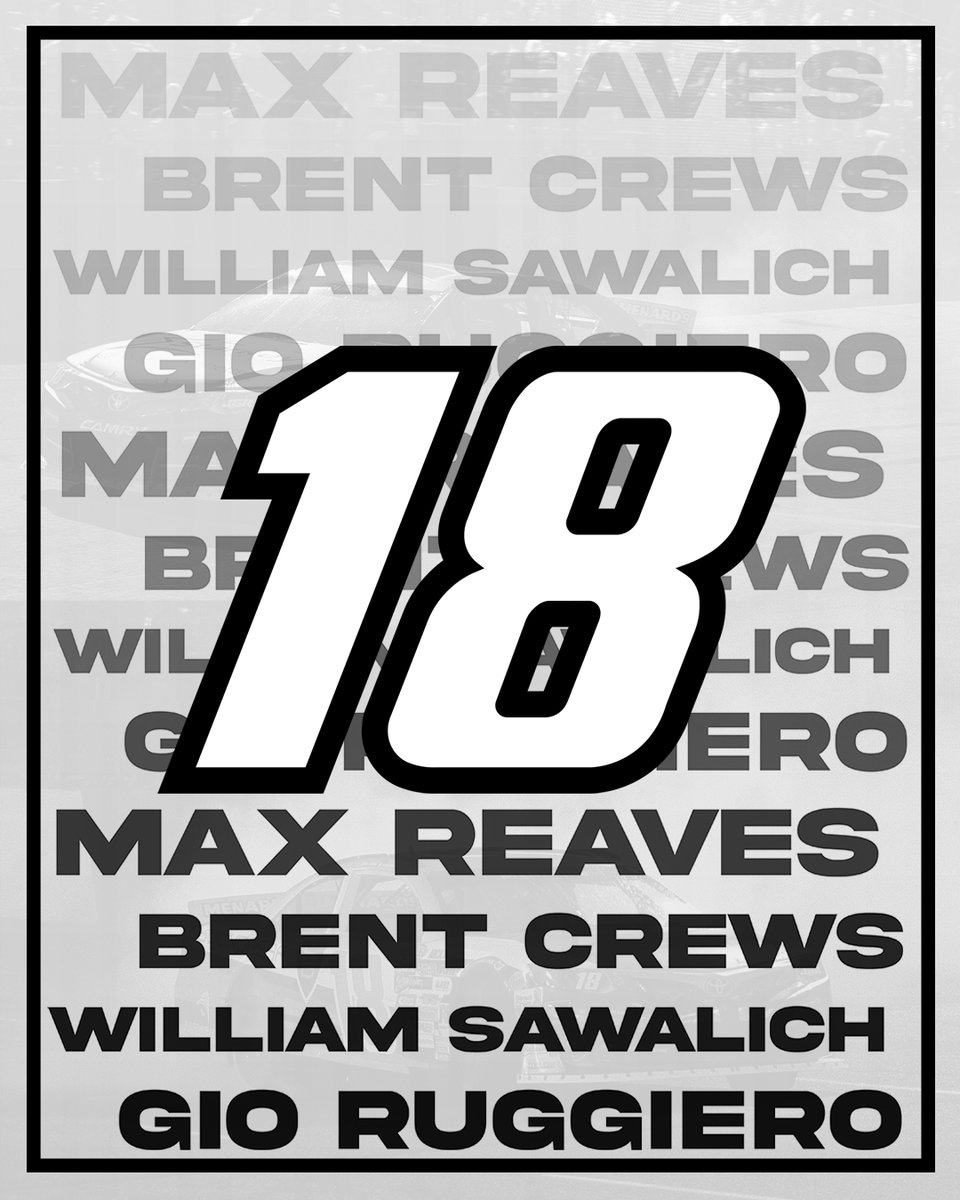 Joe Gibbs Racing (@joegibbsracing) on Twitter photo ๐จ NEWS ๐จ
Announcing our 2025 <a href="/ARCA_Racing/">ARCA Menards Series</a> driver lineup! The No. 18 Toyota Camry will be shared by drivers Max Reaves, Brent Crews, William Sawalich, and Gio Ruggiero.
#TeamToyota <a href="/WilliamSawalich/">William Sawalich</a> <a href="/Gio_Ruggiero1/">Giovanni Ruggiero</a> <a href="/BrentCrews11/">Brent Crews</a> <a href="/roomaxracing/">Roo Max</a> ๐จ NEWS ๐จ
Announcing our 2025 <a href="/ARCA_Racing/">ARCA Menards Series</a> driver lineup! The No. 18 Toyota Camry will be shared by drivers Max Reaves, Brent Crews, William Sawalich, and Gio Ruggiero.
#TeamToyota <a href="/WilliamSawalich/">William Sawalich</a> <a href="/Gio_Ruggiero1/">Giovanni Ruggiero</a> <a href="/BrentCrews11/">Brent Crews</a> <a href="/roomaxracing/">Roo Max</a>