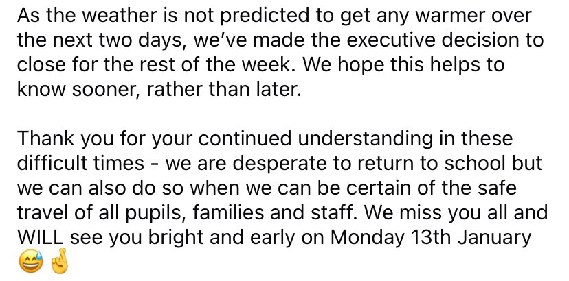 ‼️THURSDAY 9TH AND FRIDAY 10TH JANUARY SCHOOL CLOSURE ANNOUNCEMENT ‼️