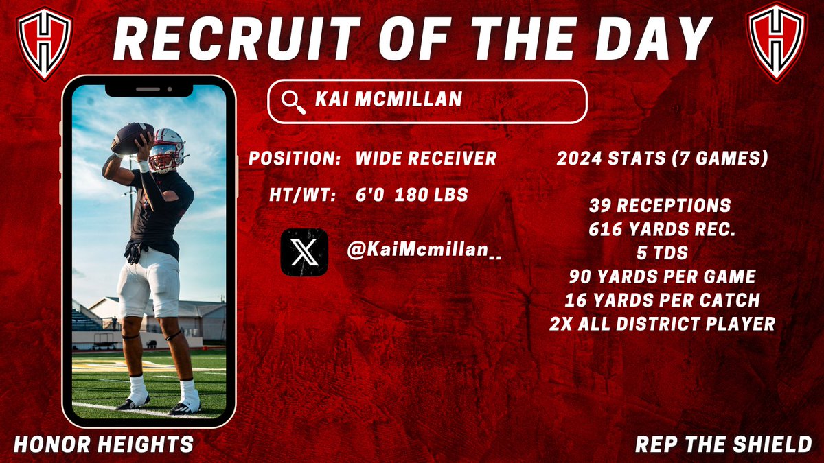 RecruitTheShield (@recruitheights) on Twitter photo PLAYMAKER at WR 💯Explosive player with great hands 🙌 2x All-District Player🏆<a href="/HHKnights_FB/">Harker Heights Football</a> <a href="/MarkHum7/">Mark Humble</a> <a href="/coach_t_ritchie/">Todd Ritchie</a> <a href="/CoachLoganBrock/">Logan Brock</a> <a href="/coachrebbrock/">coachrebbrock</a> <a href="/JDMarrow/">JD Marrow</a> <a href="/KilleenISD_/">KISD Sports</a>
hudl.com/video/3/165557…
#RepTheShield🛡️ #HonorHeights⚔️ PLAYMAKER at WR 💯Explosive player with great hands 🙌 2x All-District Player🏆<a href="/HHKnights_FB/">Harker Heights Football</a> <a href="/MarkHum7/">Mark Humble</a> <a href="/coach_t_ritchie/">Todd Ritchie</a> <a href="/CoachLoganBrock/">Logan Brock</a> <a href="/coachrebbrock/">coachrebbrock</a> <a href="/JDMarrow/">JD Marrow</a> <a href="/KilleenISD_/">KISD Sports</a>
hudl.com/video/3/165557…
#RepTheShield🛡️ #HonorHeights⚔️