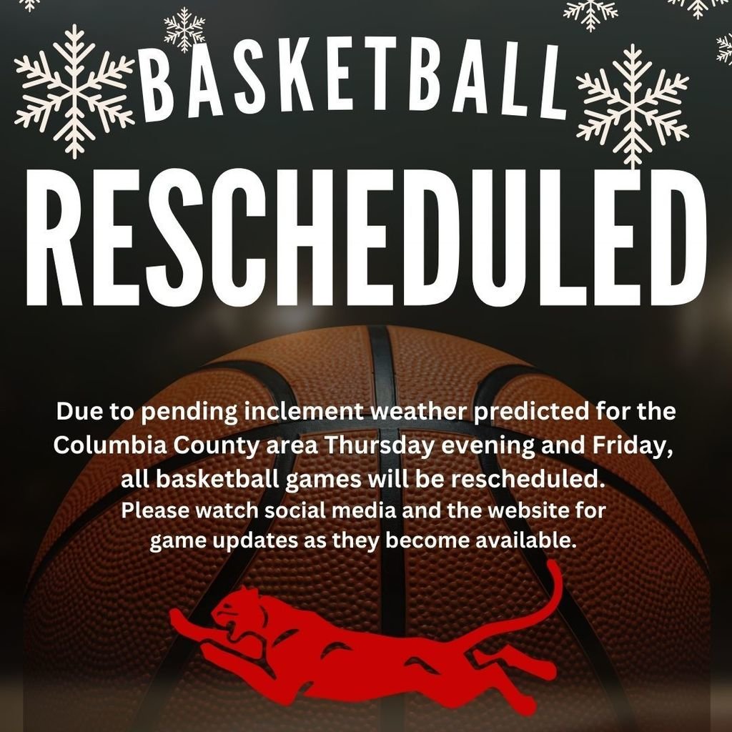 Magnolia_SD's tweet image. Due to pending inclement weather predicted for the Columbia County area on Thursday evening and Friday, all basketball games will be rescheduled. Please watch social media and the website for game updates as they become available.