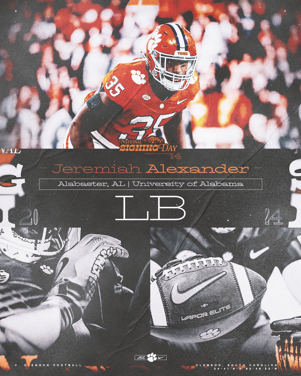 ClemsonFB's tweet image. The Tigers just got better. Welcome to the family, @j7alexander_ #ALLIN #Clemson