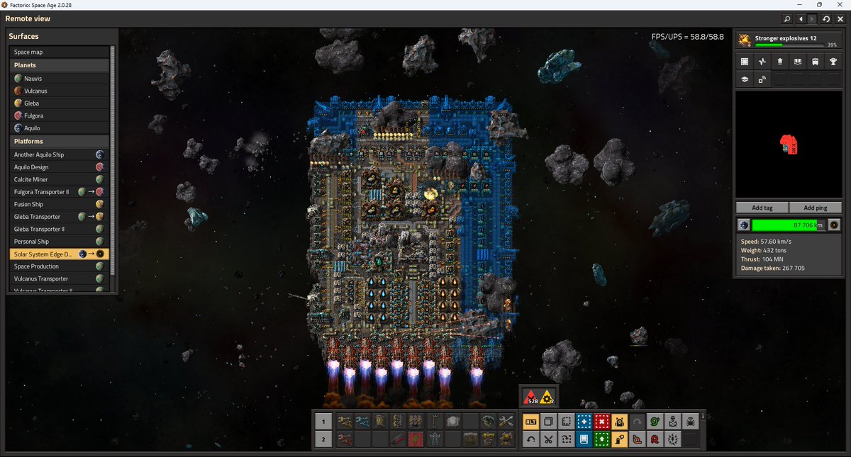 Almost made it with my first attempt.
But this design couldn't produce rockets fast enough.
#Factorio #FactorioSpaceAge