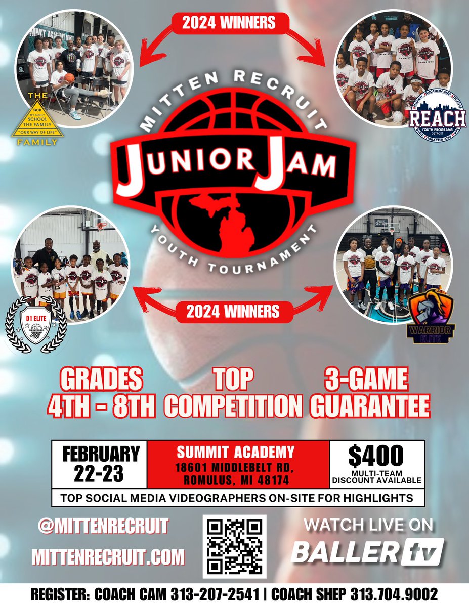 MittenRecruit's tweet photo. 🚨🏀Junior Jam🏀🚨
We back!!! Come get ready for the Spartan Classic at our event!! Last year, Summit was packed with high-intensity tough teams! Age groups 10u - 14u can register NOW! Come play top teams in the Midwest!
#MittenRecruit #JuniorJam
link: https://t.co/yxuJzxSnv7 https://t.co/bhRWtXZJzm