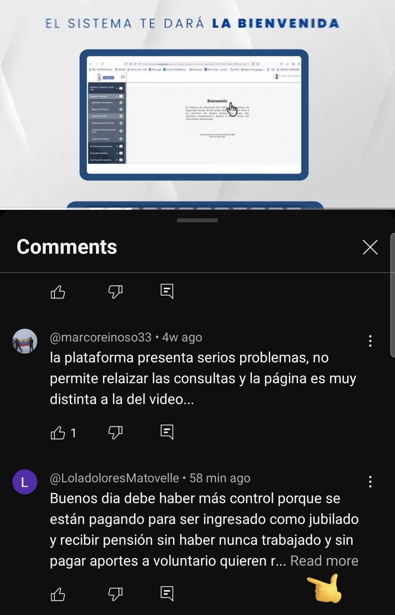 LizzyBor9's tweet photo. ¿Por qué el sistema del @IESSec reporta este mensaje? Esto no permite el ingreso de solicitudes de jubilación de vejez. 

Por cierto, el video al que dirige la página web del IESS, muestra un sistema que no corresponde al que, al momento, muestra la página web del IESS: ⤵️ https://t.co/iuyffG6Pfy