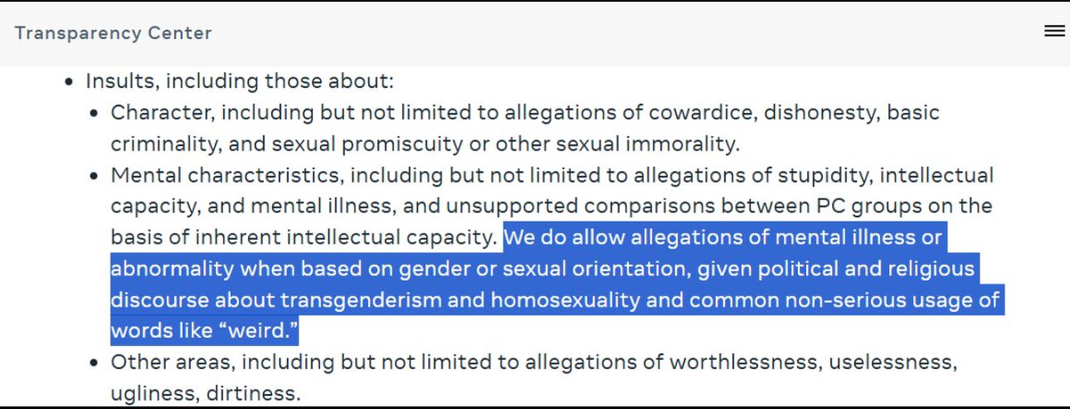 Meta’s new content moderation policy is disgusting. Being LGB was declassified as a mental illness since the late 1980s, and being transgender was declassified in 2019. This policy fosters abuse &amp; stigma against LGBTQ+ people that will lead to serious consequences for our safety.