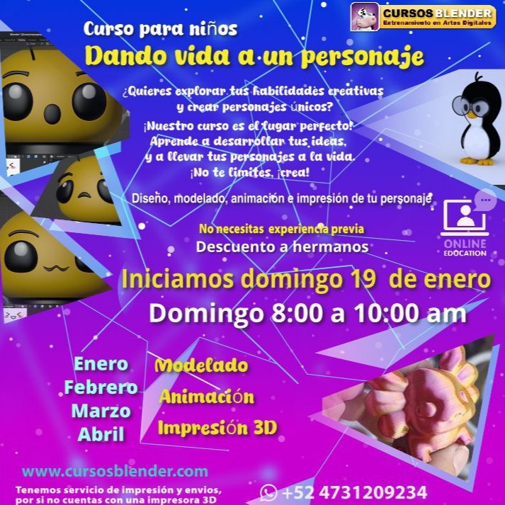 casyopea's tweet image. Tenemos un año preparado de súper cursos,  cursos de los primeros niveles para impresión 3D y modelado de personajes y cursos para niños.

Modelado de personajes N1,2,3  drive.google.com/file/d/17bKrL3…

Impresión 3D N1,2,3 drive.google.com/file/d/1kp6xWE…

Curso para niños drive.google.com/file/d/14fctB5…