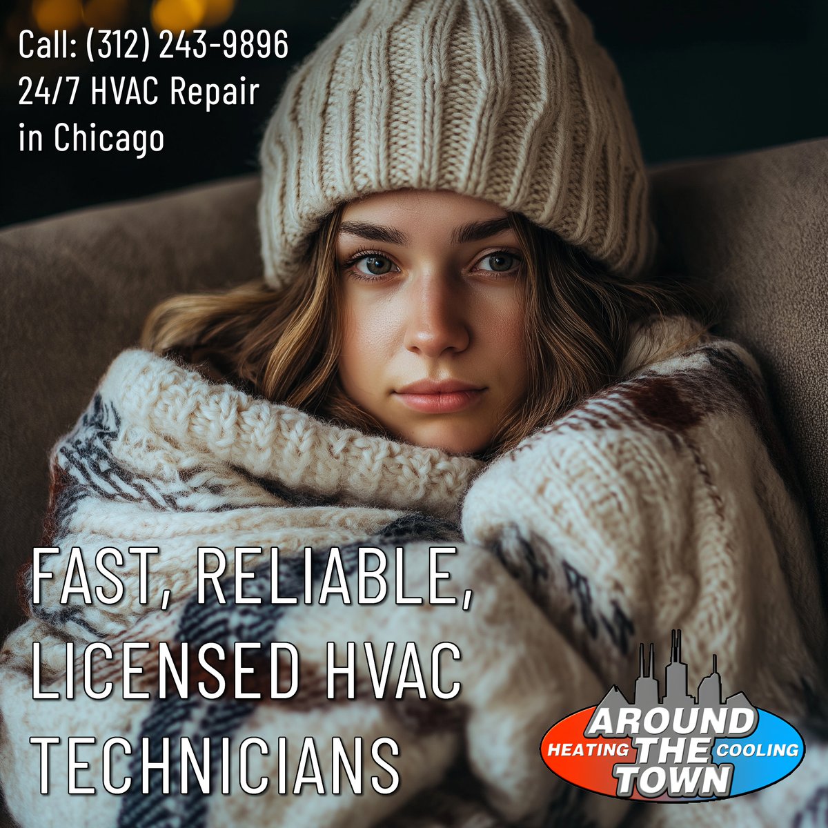 Furnace Problems? Don’t Wait!
Chicago winters are no joke, and a broken furnace can’t wait until morning. That’s why Around the Town Heating &amp; Cooling has your back 24/7! Our licensed HVAC techs are always ready for emergency repairs. Call (312) 243-9896
