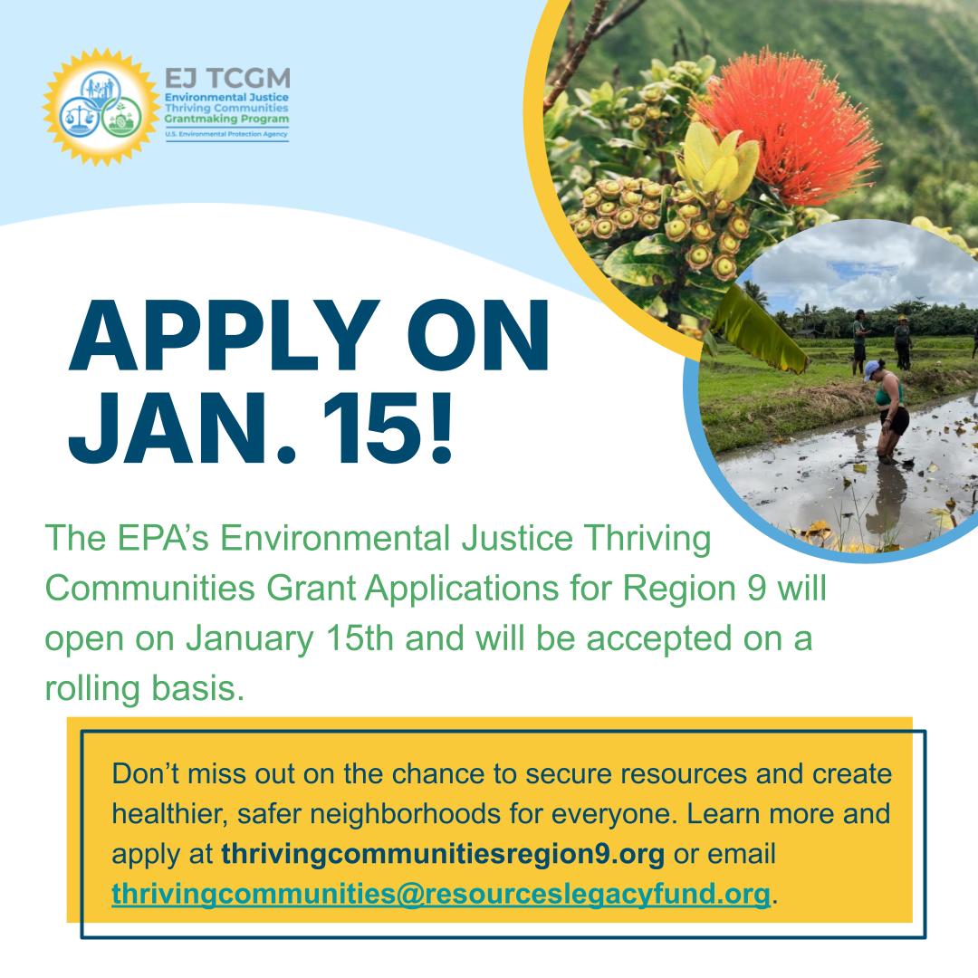 Exciting grant opportunity for Hawai'i communities! If you’re working on climate and health-related issues in your community, you may be eligible for the EPA Thriving Communities Grant!

Please pass it on!!!