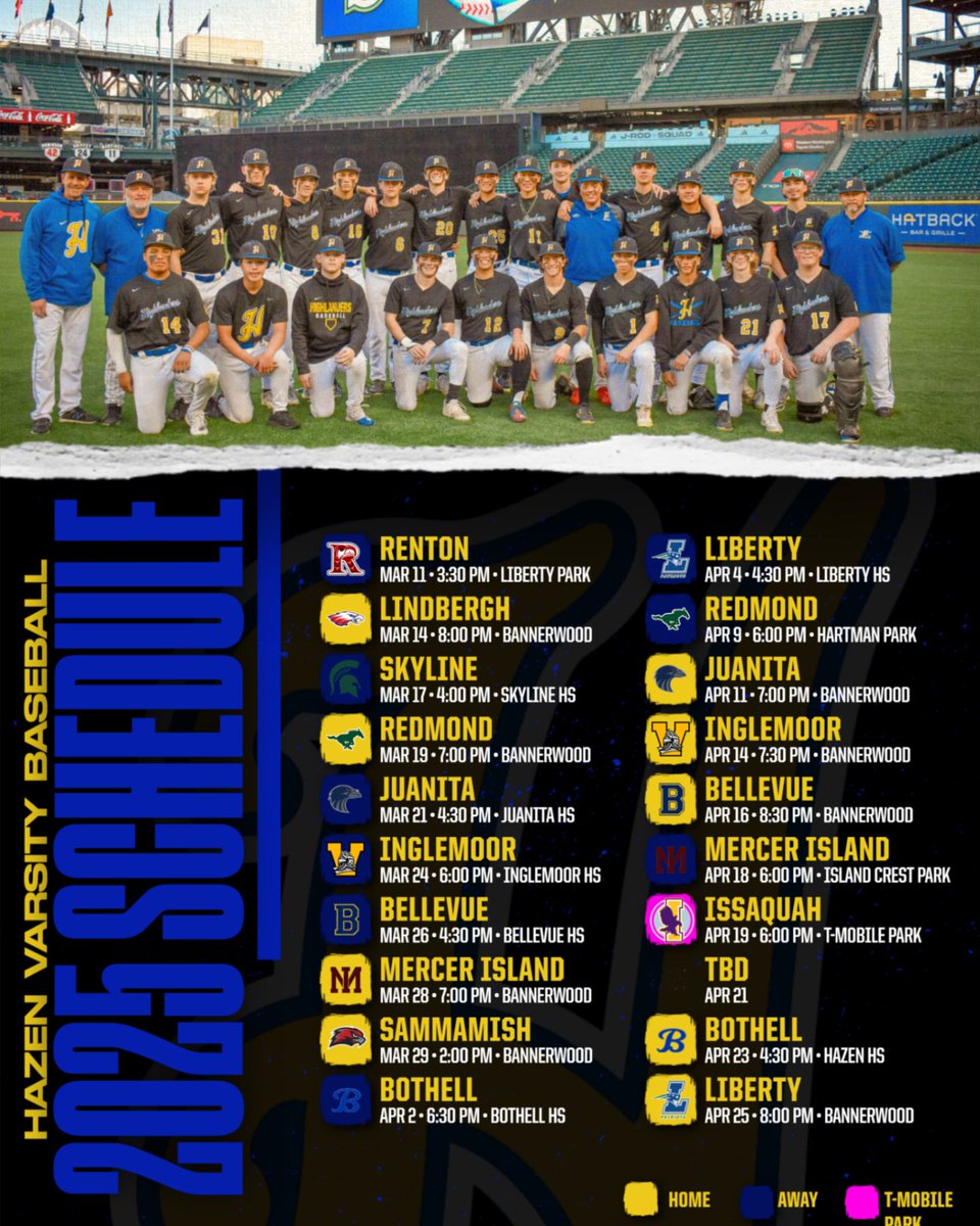 Hazen Baseball announces our Spring schedule, which includes a return to T-Mobile Park and most home games at Bannerwood Park!