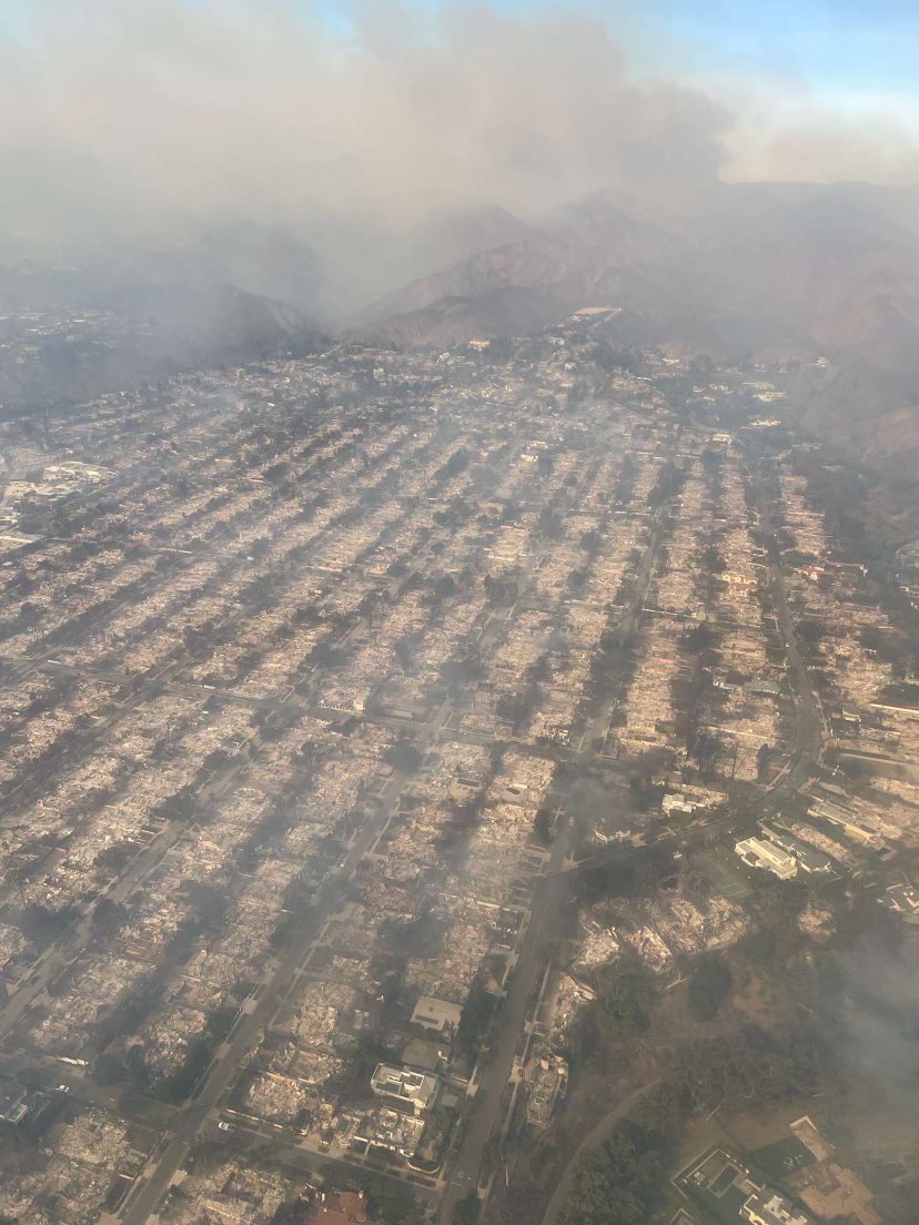 Another drone shot capturing the sheer devastation caused by the Pacific Palisades wildfire