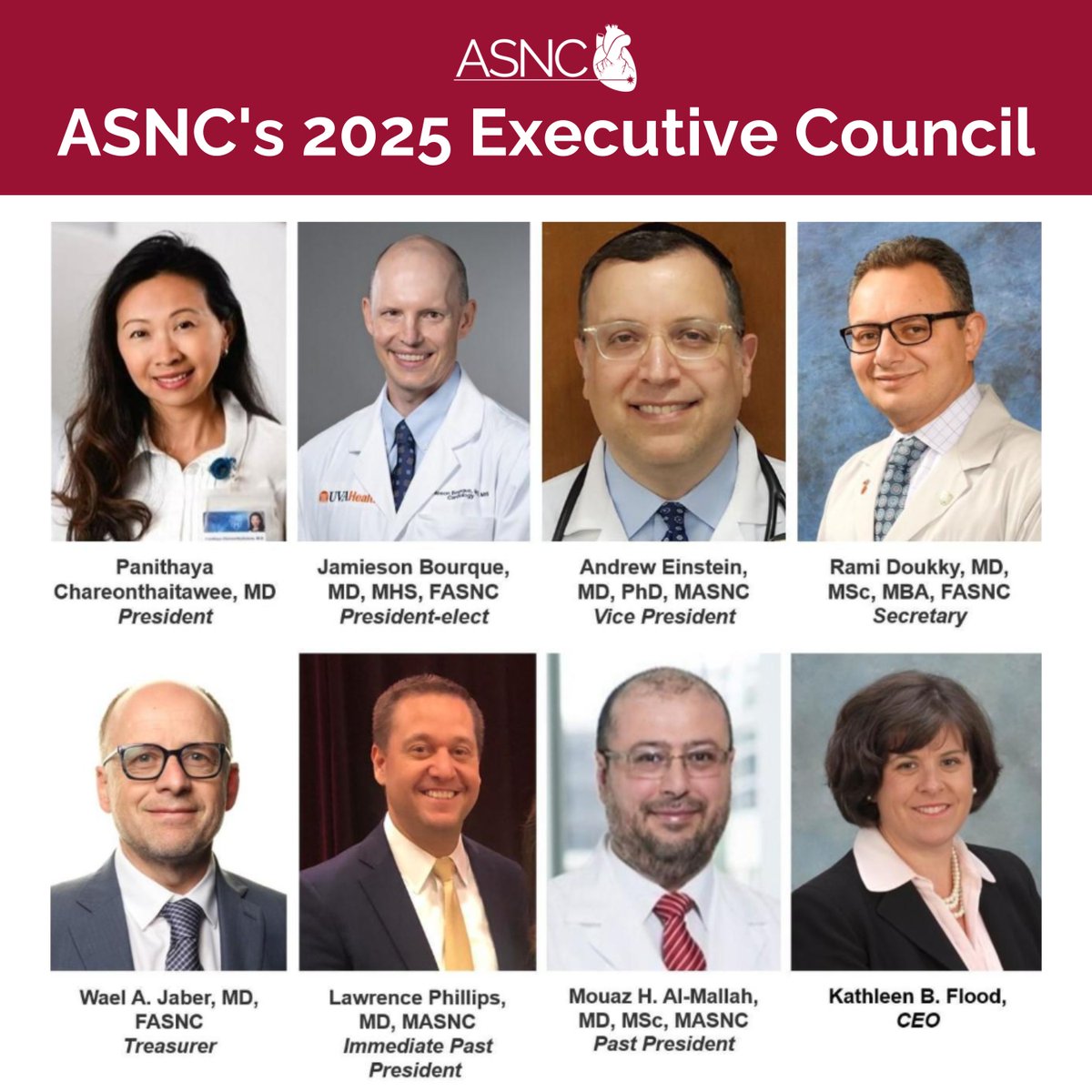 ASNC Society (@myasnc) on Twitter photo We are thrilled to introduce our new leadership team, joining President <a href="/PanithayaC/">Panithaya Chareonthaitawee MD</a> and CEO <a href="/ASNC_CEO/">Kathy Flood</a> on the ASNC 2025 Executive Council.
💥 Congratulations to our new officers! 💥
#CVNuc #CardioTwitter #Leadership We are thrilled to introduce our new leadership team, joining President <a href="/PanithayaC/">Panithaya Chareonthaitawee MD</a> and CEO <a href="/ASNC_CEO/">Kathy Flood</a> on the ASNC 2025 Executive Council.
💥 Congratulations to our new officers! 💥
#CVNuc #CardioTwitter #Leadership