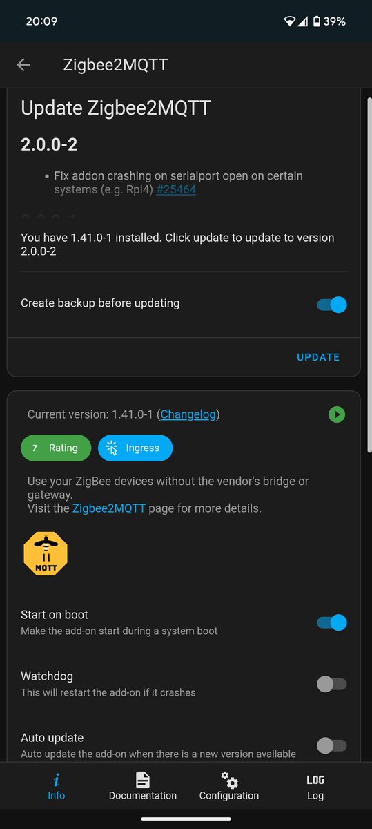 HomeTechUK1's tweet image. I would not advise updating zigbee2mqtt to 2.0.0. it's killeds it, it won't restart. Thank goodness for backups. #Homeassistant #Zigbee2mqtt