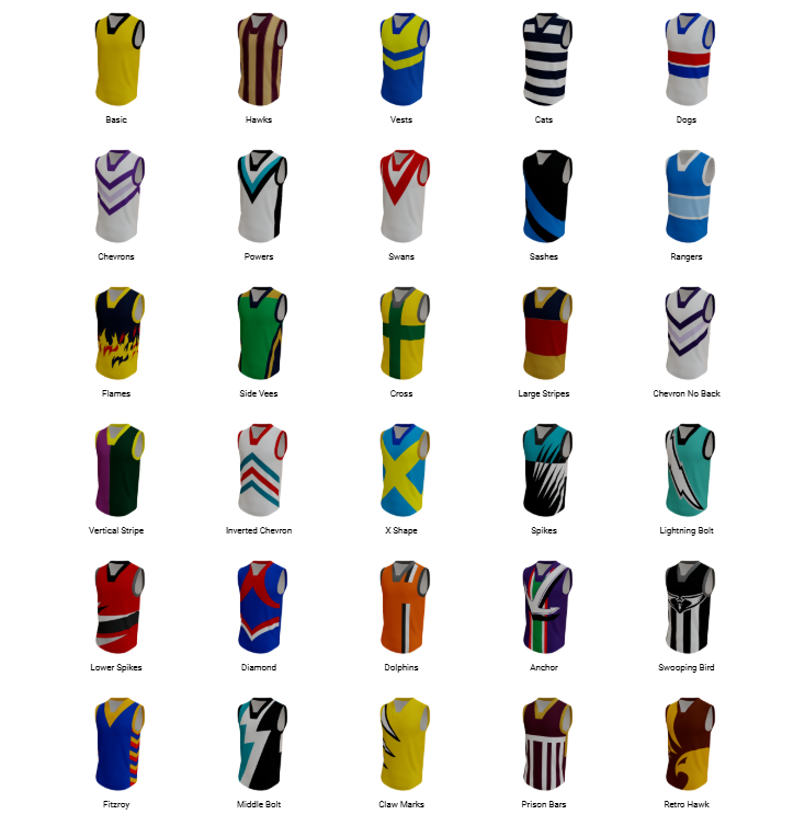 Need apparel design inspiration? We've got you covered. In our online design studio there are 30+ footy guernsey designs alone that can help you. All in 3D, add logos, text and change colors on just about everything.  Cheers Krazz ! playaussie.com/custom-uniform…