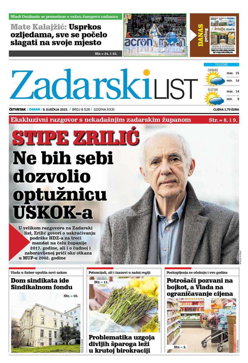 Sutra u Zadarskom listu čitajte...
