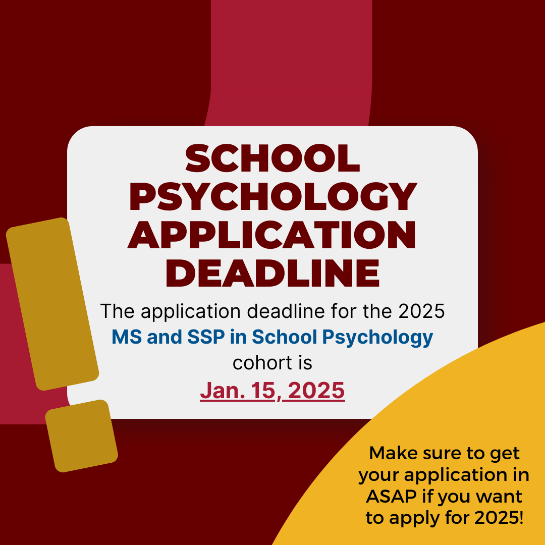 ⭐️The School Psych application deadline is almost here!⭐️
If you're interested in the 2025 M.S./S.S.P. in School Psychology cohort, get everything for your application in by Jan. 15.
Questions? Email us at gradstudies@winthrop.edu or call us at 803/323-2204