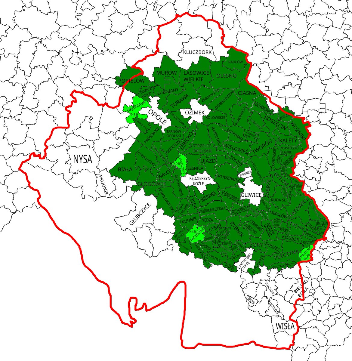 <a href="/PetrHomolaDub/">Petr Homola</a> <a href="/jerumbol/">Jerumbol</a> A tukej karta gminōw, jakby 10% stykło. Widać rōżnica i widać tyż czamu przodzij Polŏki ôdciepli projekt Niymieckiyj Mynszości, coby to pomiynić i pewno rychło tygo nie zmiyniōm. Toż to je prawie cołki Gōrny Ślōnsk a nawet trochã Dolnygo😅.