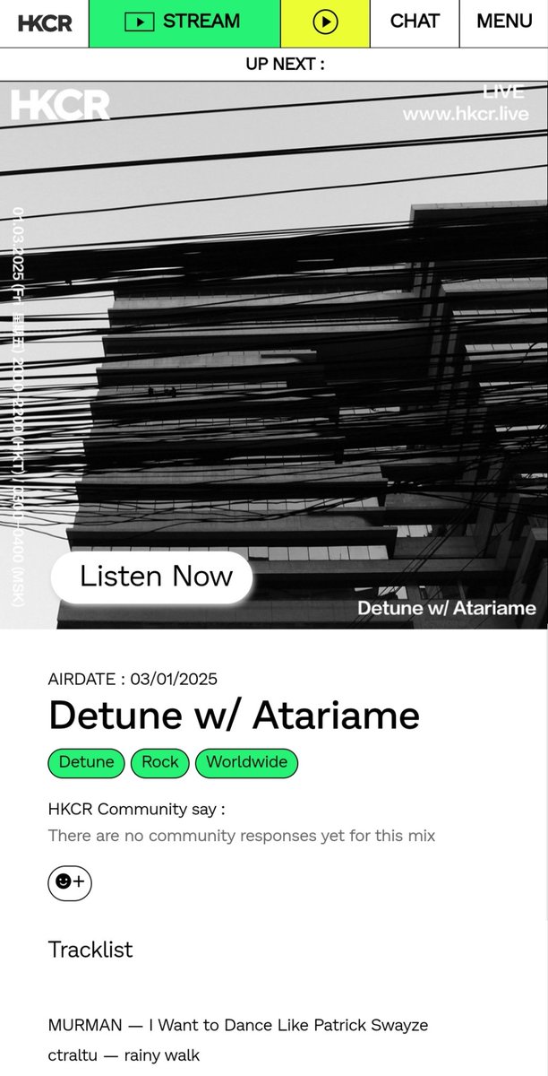 atariame's tweet image. My DJ-show for @HKCR_Online  radio is now available on their website ✨ Tune in to rock music, pop, a bit of emo, Spanish, my fav EBM-band and more 🎠 

Tracklist available: hkcr.live/shows/detune-w…