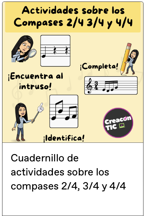 ¡Año nuevo, recursos nuevos! Cuadernillo de actividades sobre los compases 2/4, 3/4 y 4/4, disponible en la tienda online CreaconTIC mariajesusmusica.gumroad.com/l/qaonq