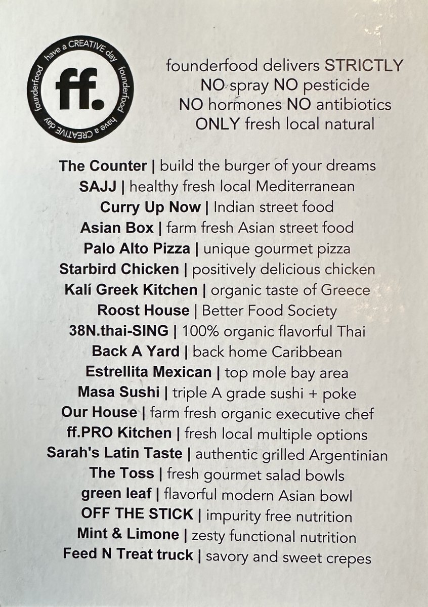 hey <a href="/elonmusk/">Elon Musk</a> <a href="/RobertKennedyJr/">Robert F. Kennedy Jr</a> for yrs founderfood has strived to provide all natural, clean food #catering for tech teams. We've been aware of MAHA related concerns re: food supply. We can help the effort. OG early flyer below. Plz contact us TY! from founderfood and friends.