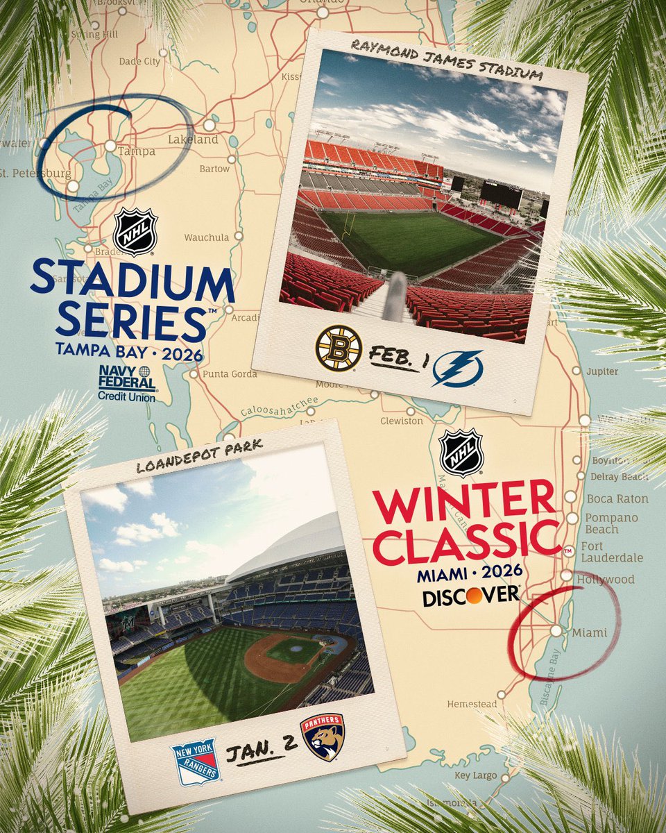 The Florida Panthers will host the New York Rangers in the 2026 Winter Classic at loanDepot Park in Miami on January 2nd, 2026.

The Tampa Bay Lightning will host the Boston Bruins in a Stadium Series Game at Raymond James Stadium on February 1st, 2026.