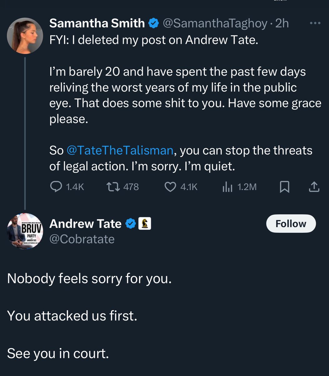 Andrew Tate silencing a grooming gang victim suggests that he doesn't need his own political party; he can just join Labour