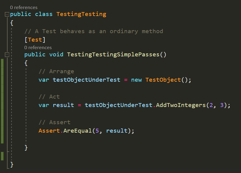 Just wrote my first unit test using Unity's testing framework!

This thing seems to be all the rage in software engineering so I decided to check it out 😊

Got a hunch that it'll be useful once I get to my next stage of refactoring in my baby game!
