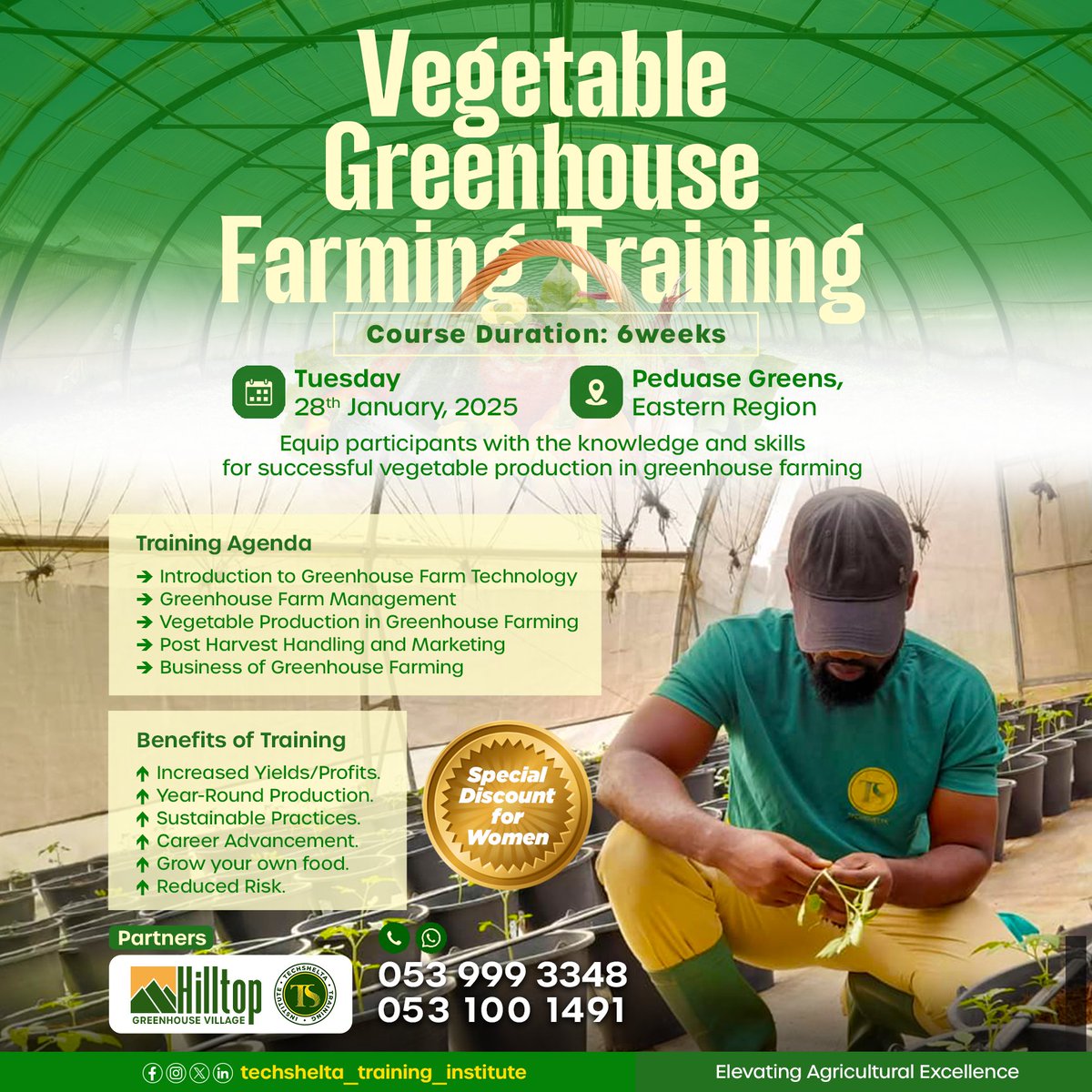 TechsheltaI's tweet image. Upscale your farming techniques with our Vegetable Greenhouse Farming Training.

Our training provides valuable experience in greenhouse management and crop production.

Kindly complete registration forms via the link: forms.gle/1H3kdZ4LgLRU8W…

#TSTI #training #learning