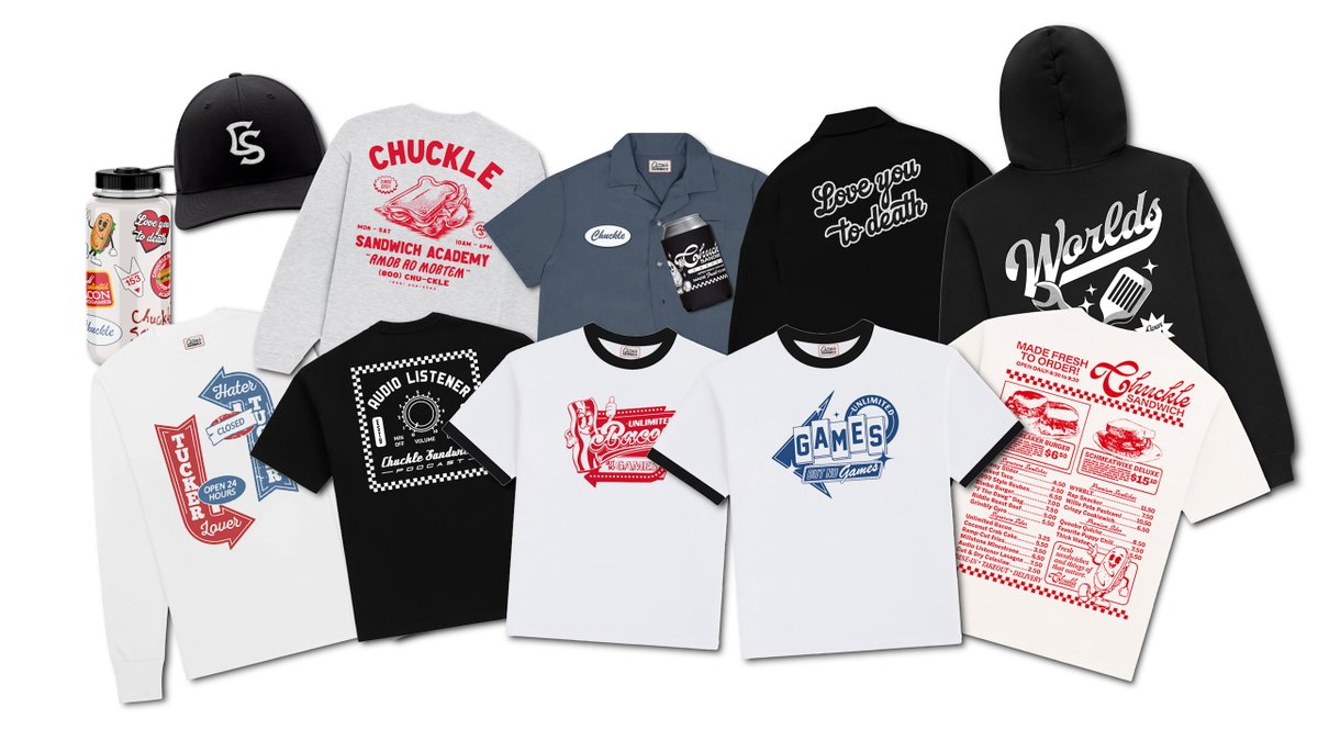 ATTENTION CHUCKLERS. On Tuesday, January 14th at 10AM PST - The FINAL Chuckle Sandwich merch drop will be occurring! ONLY at chuckle.store  

We've worked really hard to make an awesome lineup for you guys to have something you can wear to commemorate this project, we