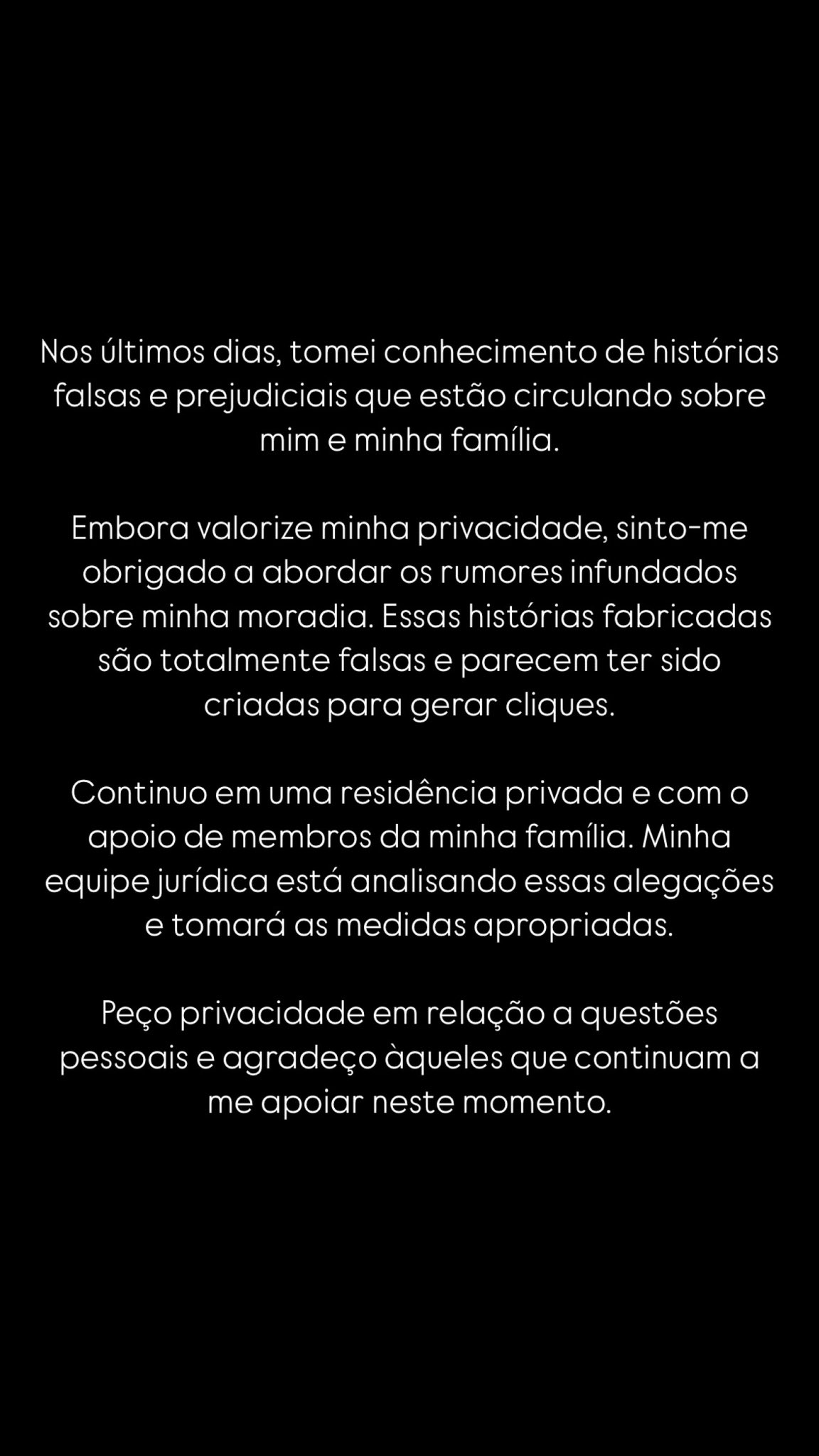 El comunicado completo de Roberto Carlos.